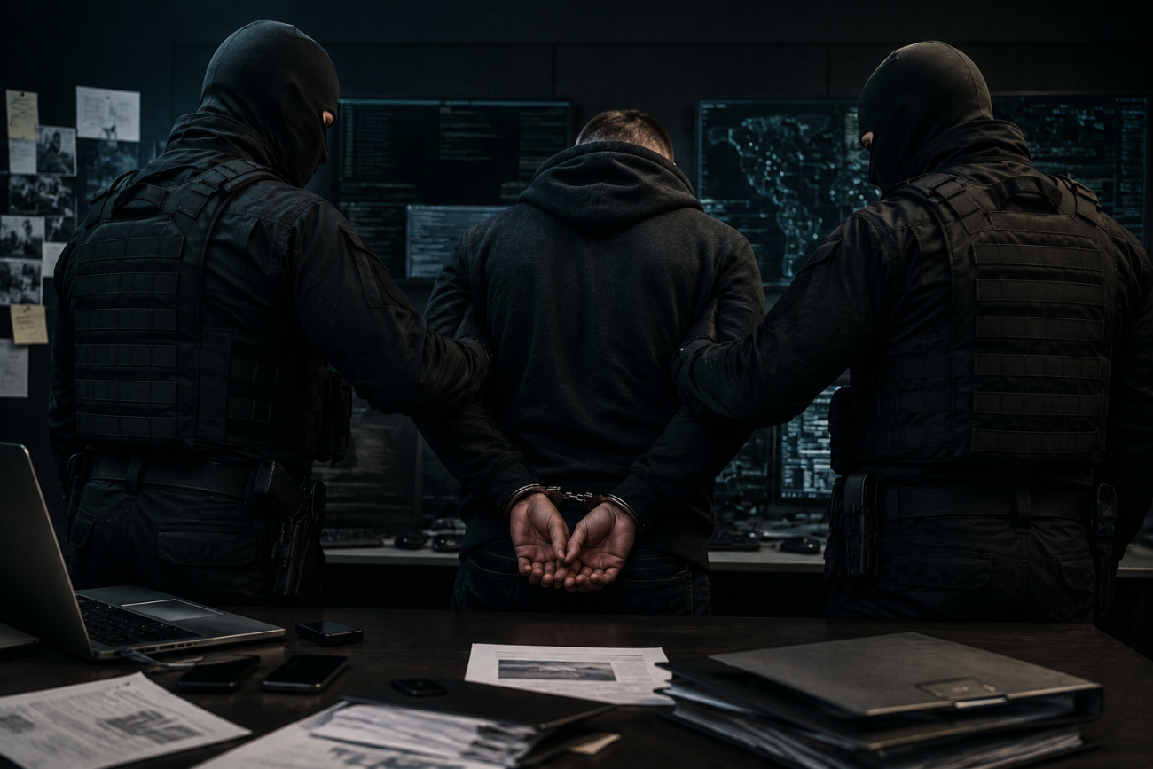 Затримання підозрюваного у зборі чутливої інформації в кіберпросторі - згенеровано ШІ